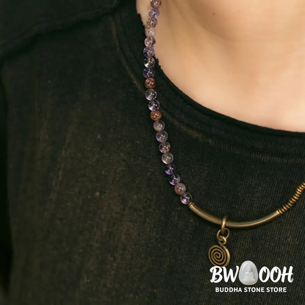 Buddha Stones Purple Phantom Red Hematoid Quartz Green Rutilated Quartz Copper Love Forgive Bracelet - BWOOOH - Bracelet