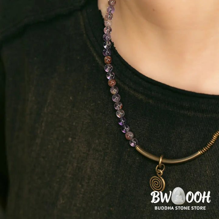 Buddha Stones Purple Phantom Red Hematoid Quartz Green Rutilated Quartz Copper Love Forgive Bracelet - BWOOOH - Bracelet