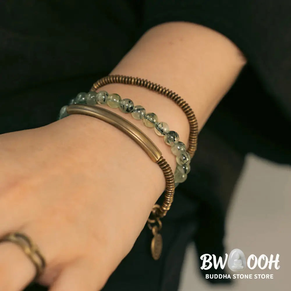 Buddha Stones Purple Phantom Red Hematoid Quartz Green Rutilated Quartz Copper Love Forgive Bracelet - BWOOOH - Bracelet
