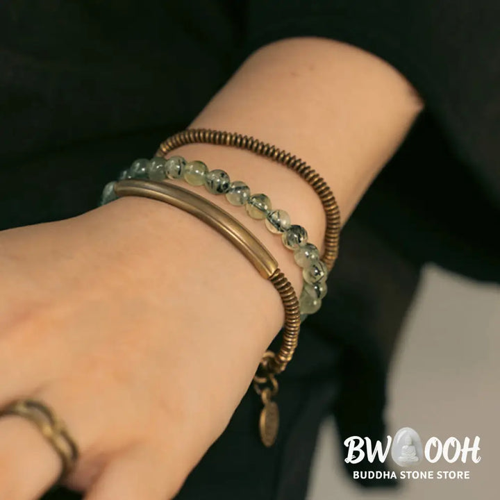 Buddha Stones Purple Phantom Red Hematoid Quartz Green Rutilated Quartz Copper Love Forgive Bracelet - BWOOOH - Bracelet