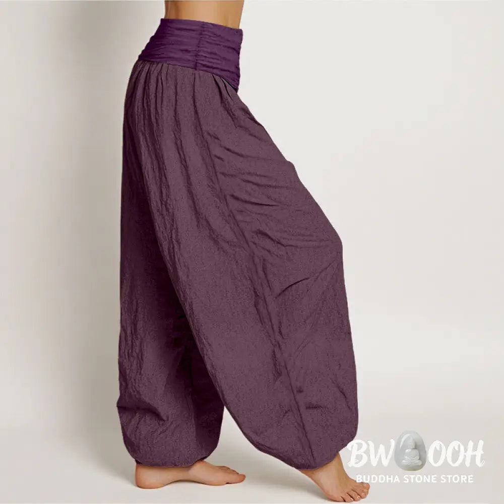 Buddha Stones Purple Pure Cotton Women’s Elastic Waist Harem Pants - Women’s Harem Pants