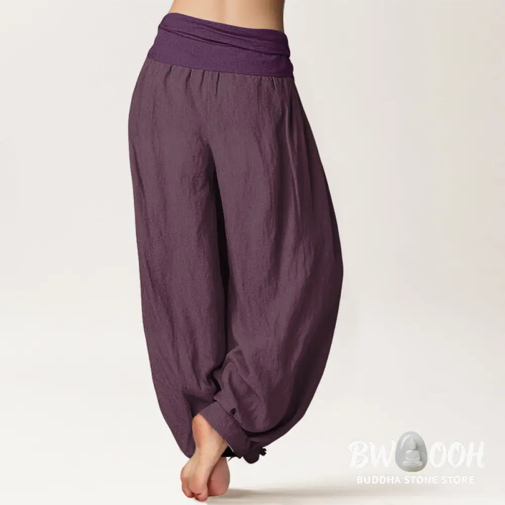 Buddha Stones Purple Pure Cotton Women’s Elastic Waist Harem Pants - Women’s Harem Pants