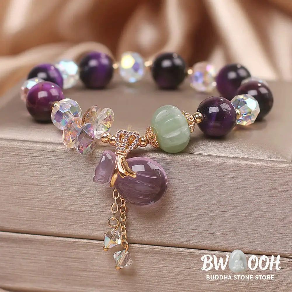 Buddha Stones Purple Tiger Eye White Crystal Amethyst Jade Bravery Bracelet - BWOOOH - Purple Tiger Eye(Wrist