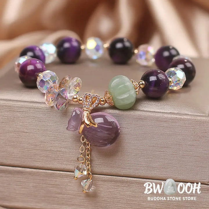 Buddha Stones Purple Tiger Eye White Crystal Amethyst Jade Bravery Bracelet - BWOOOH - Purple Tiger Eye(Wrist