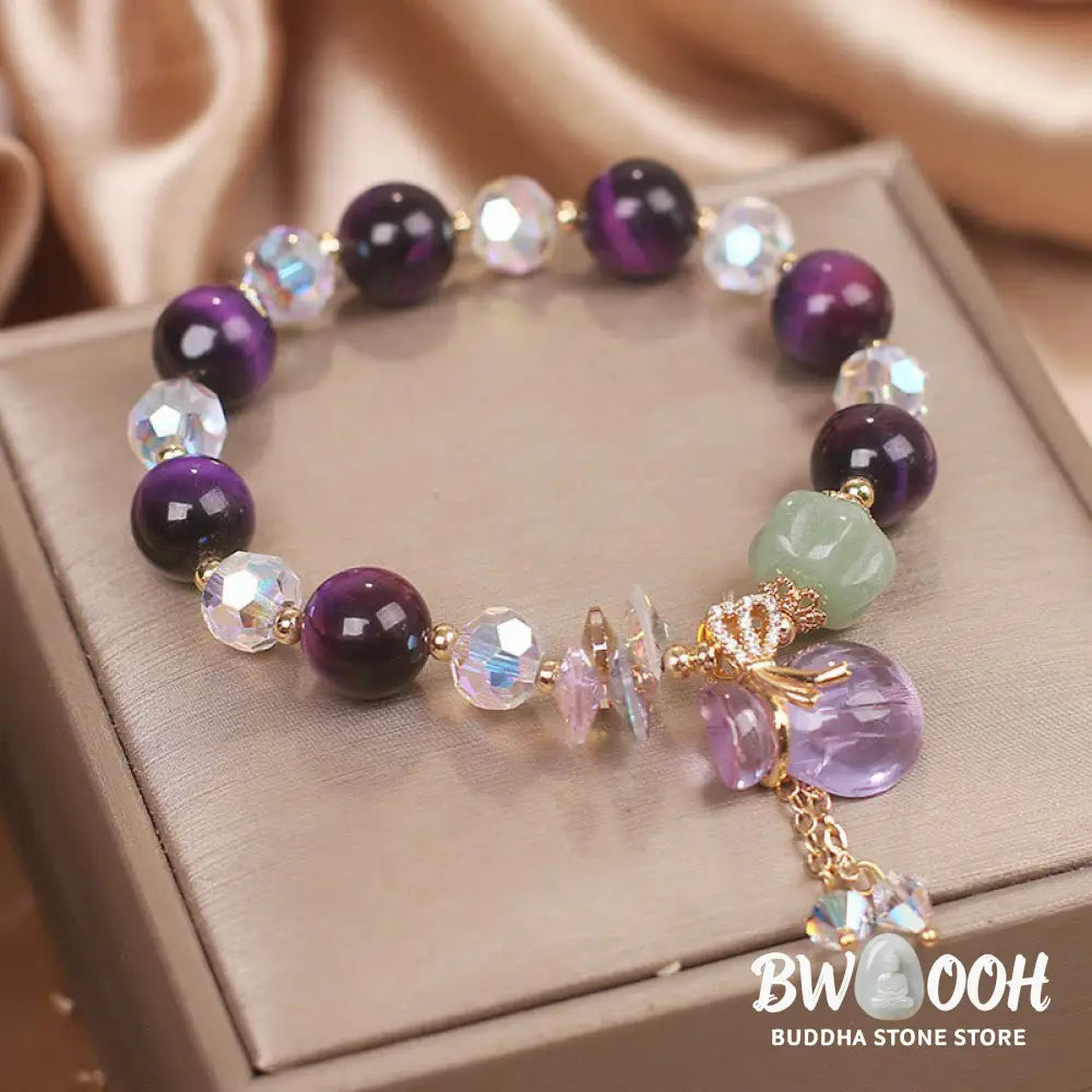 Buddha Stones Purple Tiger Eye White Crystal Amethyst Jade Bravery Bracelet - BWOOOH - Purple Tiger Eye(Wrist
