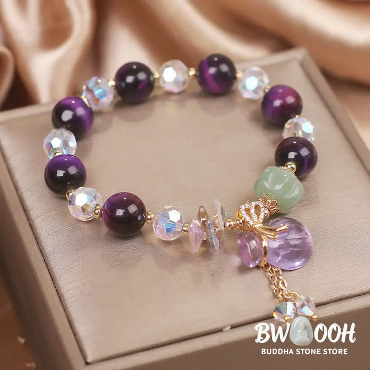Buddha Stones Purple Tiger Eye White Crystal Amethyst Jade Bravery Bracelet - BWOOOH - Purple Tiger Eye(Wrist
