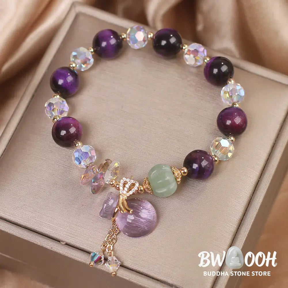 Buddha Stones Purple Tiger Eye White Crystal Amethyst Jade Bravery Bracelet - BWOOOH - Purple Tiger Eye(Wrist