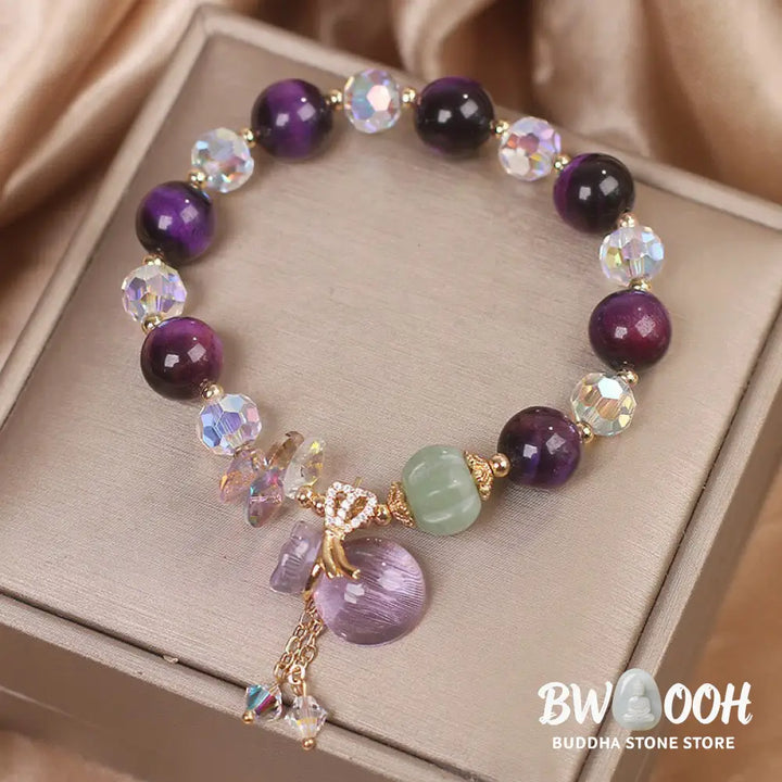 Buddha Stones Purple Tiger Eye White Crystal Amethyst Jade Bravery Bracelet - BWOOOH - Purple Tiger Eye(Wrist