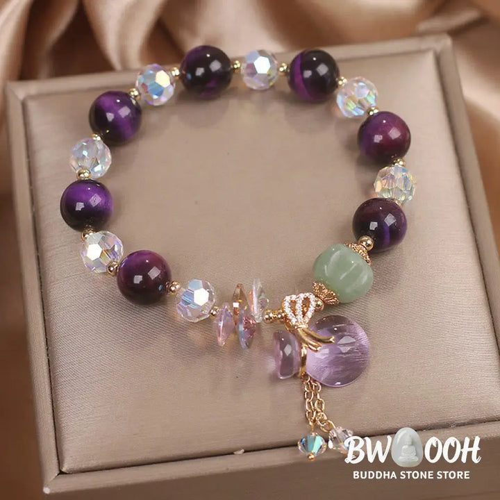 Buddha Stones Purple Tiger Eye White Crystal Amethyst Jade Bravery Bracelet - BWOOOH - Purple Tiger Eye(Wrist