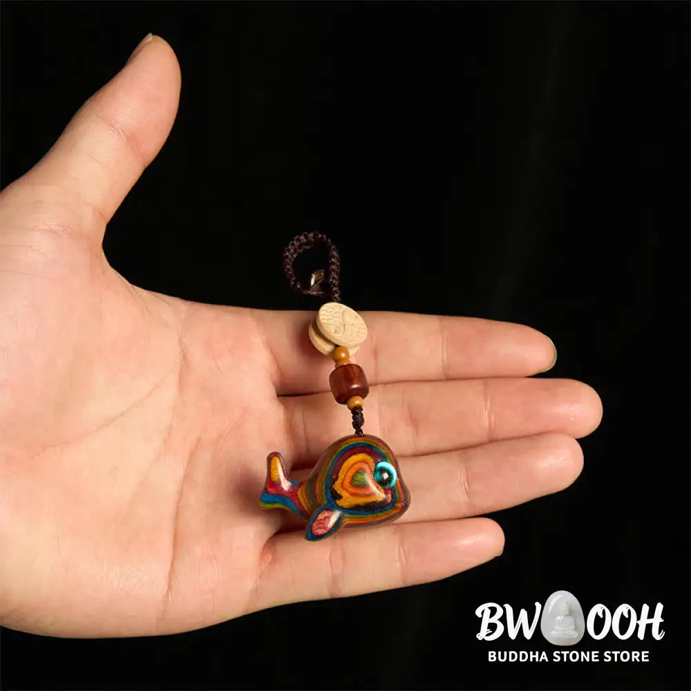 Buddha Stones Rainbow Eucalyptus Dolphin Carved Positive Key Chain Phone Hanging Decoration - Key Chain&amp;Phone Hanging