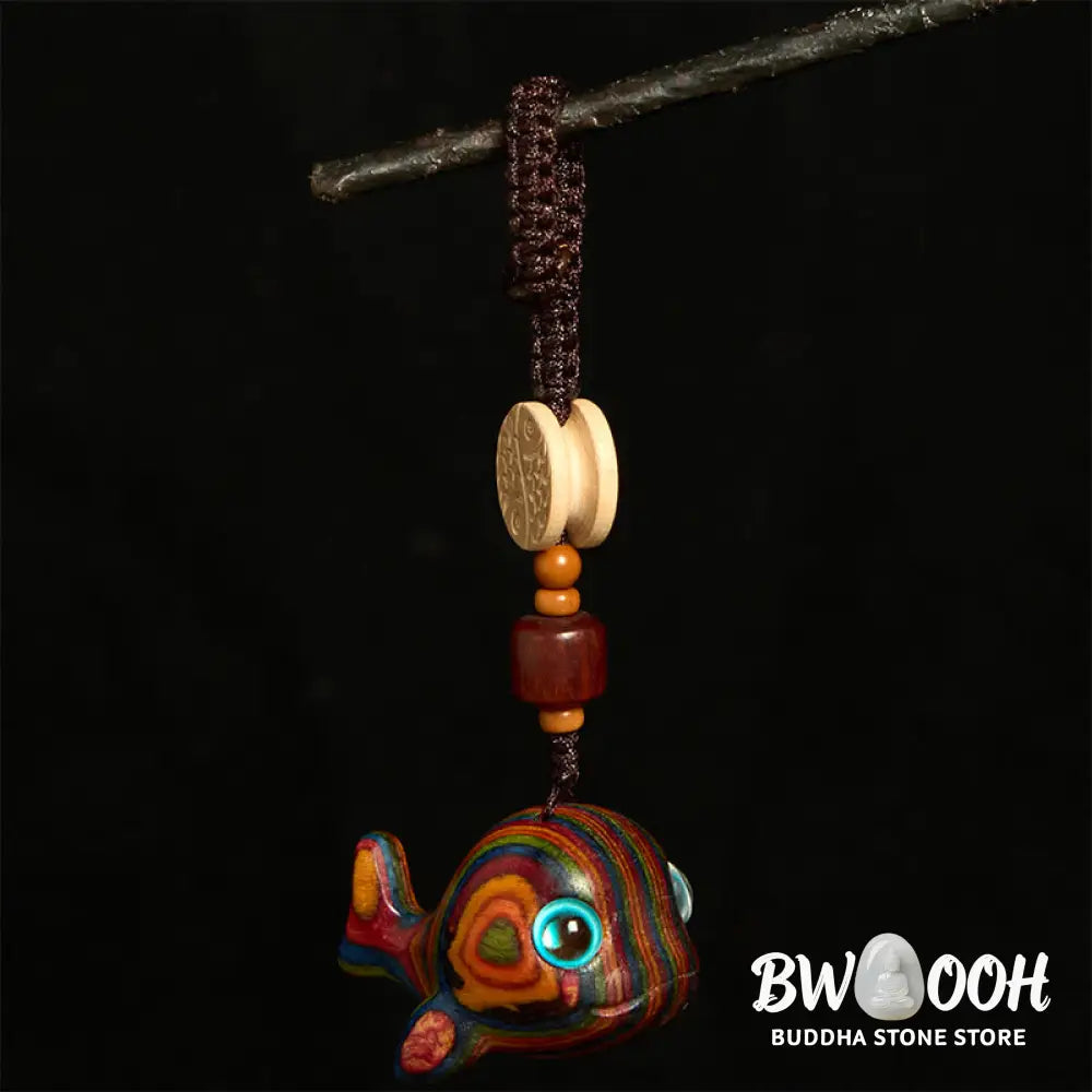 Buddha Stones Rainbow Eucalyptus Dolphin Carved Positive Key Chain Phone Hanging Decoration - Key Chain&Phone Hanging