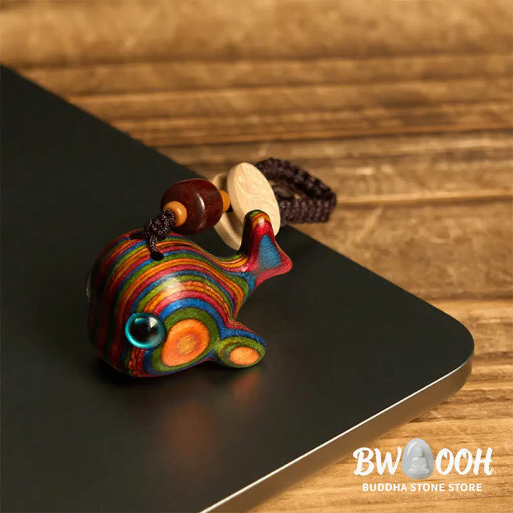Buddha Stones Rainbow Eucalyptus Dolphin Carved Positive Key Chain Phone Hanging Decoration - Key Chain&amp;Phone Hanging