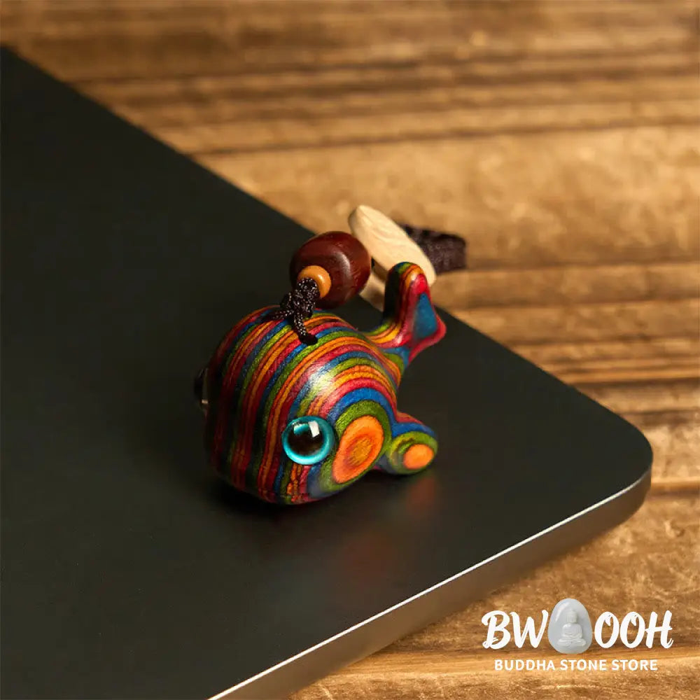 Buddha Stones Rainbow Eucalyptus Dolphin Carved Positive Key Chain Phone Hanging Decoration - Key Chain&amp;Phone Hanging