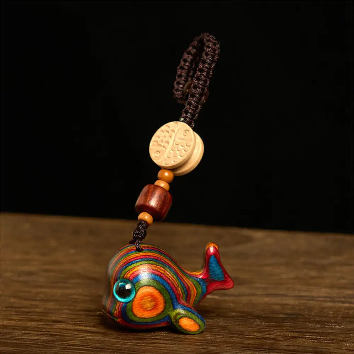 BWOOOH Rainbow Eucalyptus Dolphin Carved Positive Key Cha