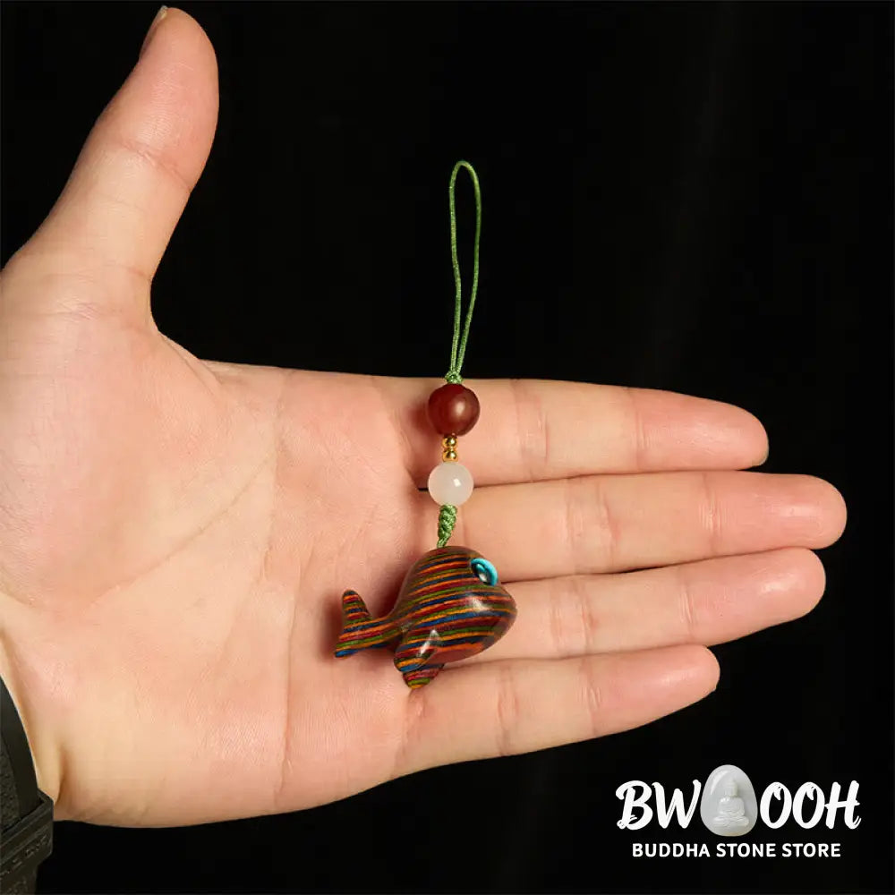 Buddha Stones Rainbow Eucalyptus Dolphin Carved Positive Key Chain Phone Hanging Decoration - Key Chain&amp;Phone Hanging
