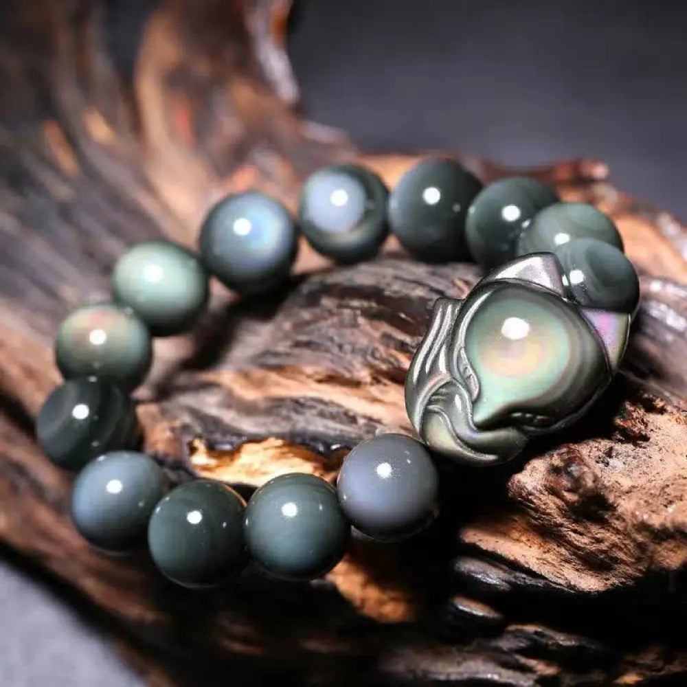 Buddha Stones Rainbow Obsidian Fox Healing Positive Bracelet - BWOOOH - 10mm - Bracelet