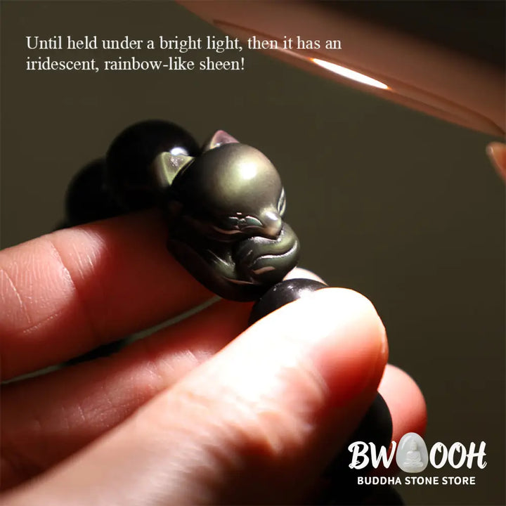 Buddha Stones Rainbow Obsidian Fox Healing Positive Bracelet - BWOOOH - Bracelet