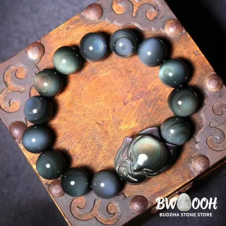 Buddha Stones Rainbow Obsidian Fox Healing Positive Bracelet - BWOOOH - Bracelet