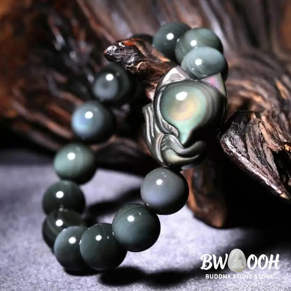 Buddha Stones Rainbow Obsidian Fox Healing Positive Bracelet - BWOOOH - Bracelet