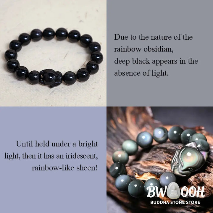 Buddha Stones Rainbow Obsidian Fox Healing Positive Bracelet - BWOOOH - Bracelet