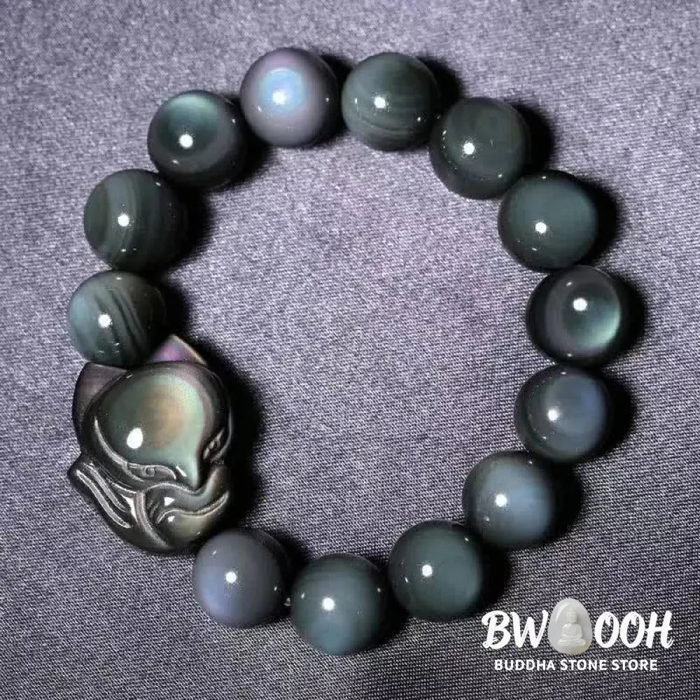 Buddha Stones Rainbow Obsidian Fox Healing Positive Bracelet - BWOOOH - Bracelet