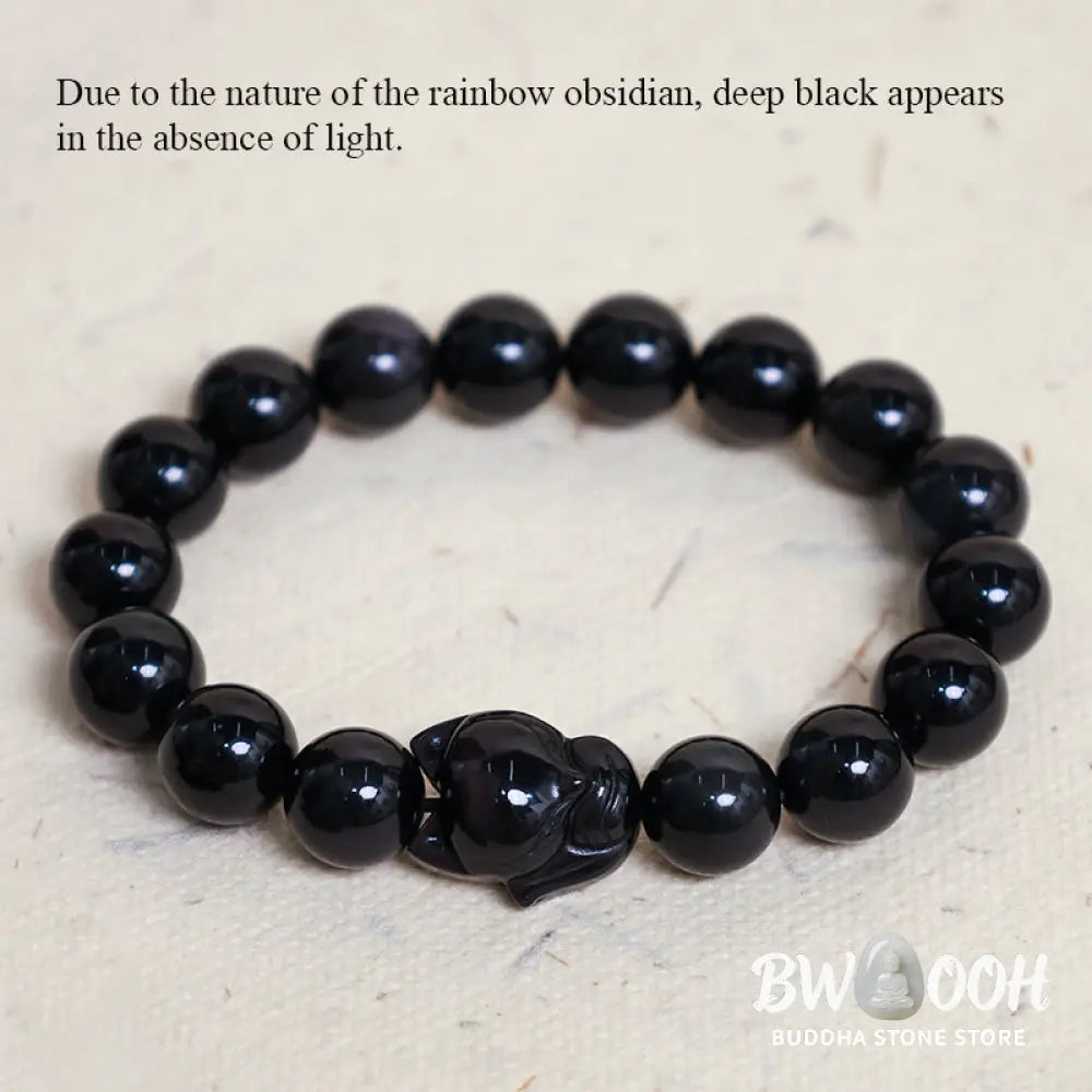 Buddha Stones Rainbow Obsidian Fox Healing Positive Bracelet - BWOOOH - Bracelet