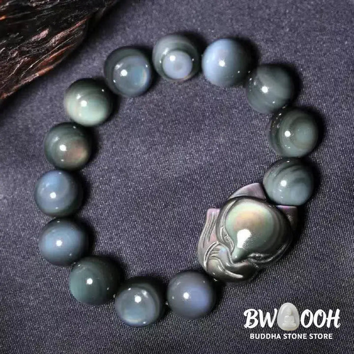 Buddha Stones Rainbow Obsidian Fox Healing Positive Bracelet - BWOOOH - Bracelet