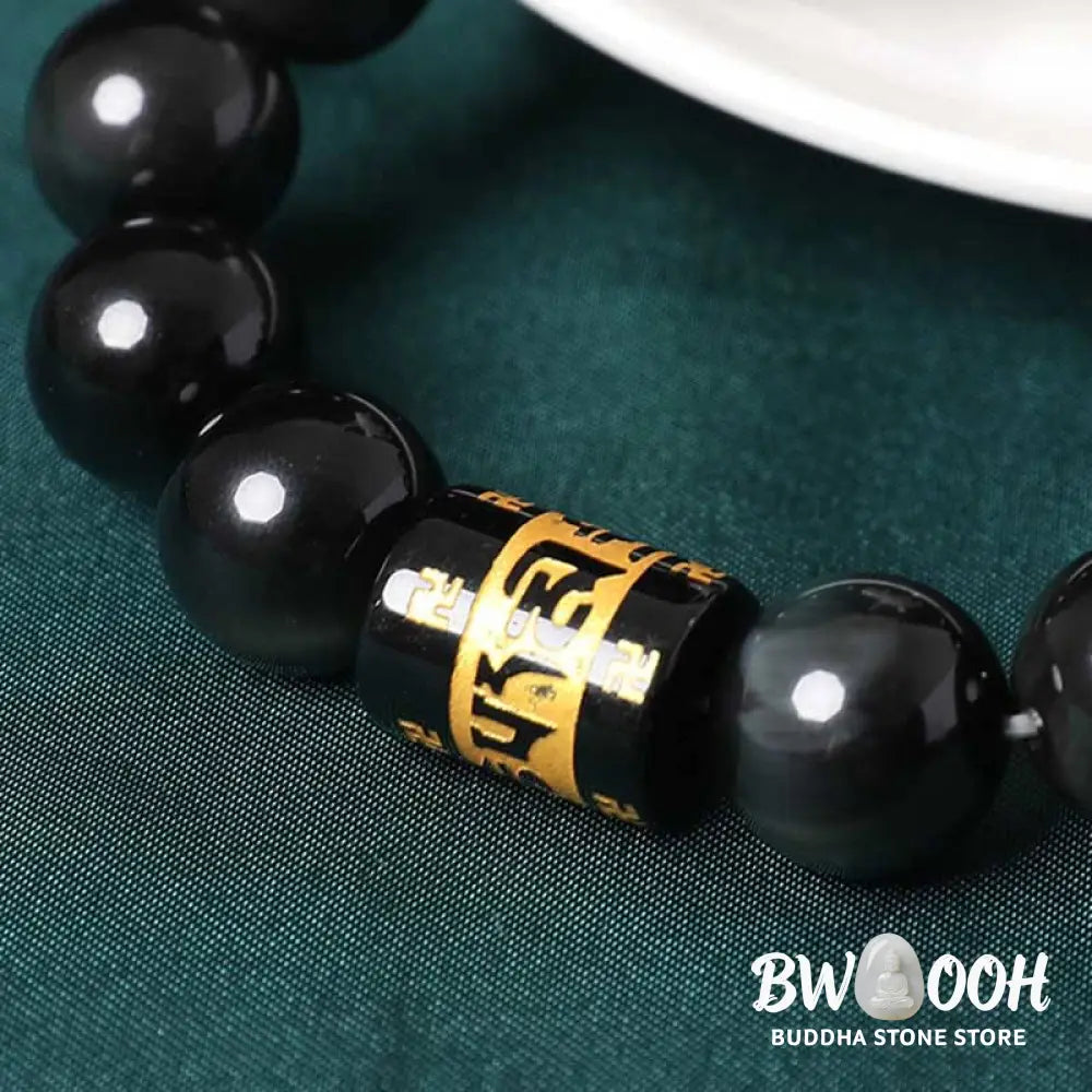 Buddha Stones Rainbow Obsidian Om Mani Padme Hum Swastika Positive Bracelet - BWOOOH - Bracelet