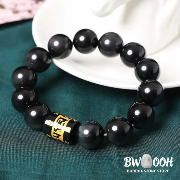 Buddha Stones Rainbow Obsidian Om Mani Padme Hum Swastika Positive Bracelet - BWOOOH - Bracelet