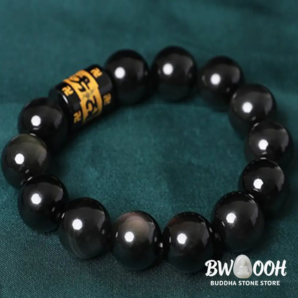 Buddha Stones Rainbow Obsidian Om Mani Padme Hum Swastika Positive Bracelet - BWOOOH - Bracelet