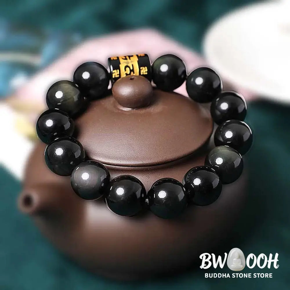 Buddha Stones Rainbow Obsidian Om Mani Padme Hum Swastika Positive Bracelet - BWOOOH - Bracelet
