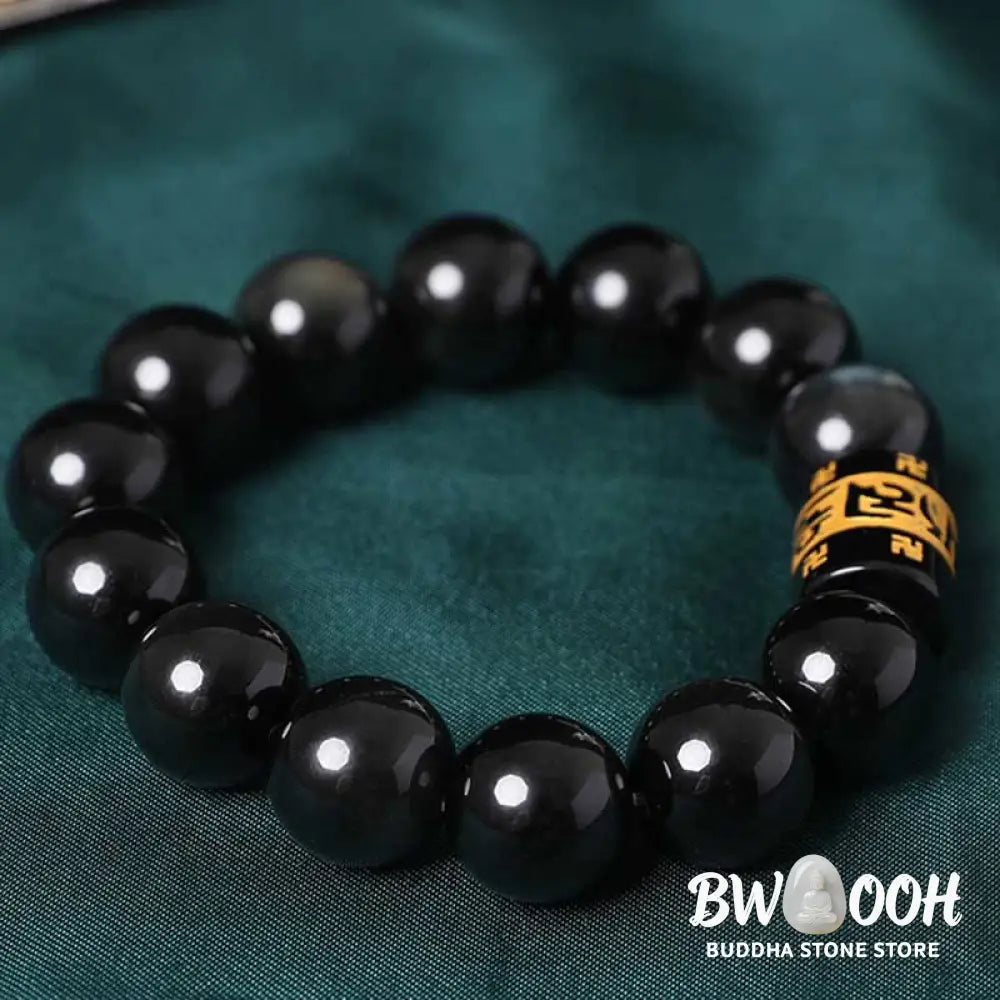 Buddha Stones Rainbow Obsidian Om Mani Padme Hum Swastika Positive Bracelet - BWOOOH - Bracelet