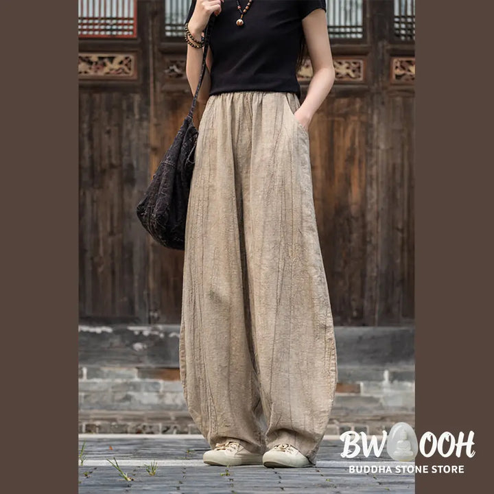 BWOOOH printed harem pants - Ramie Cotton Linen Pants Tie-dye Design 