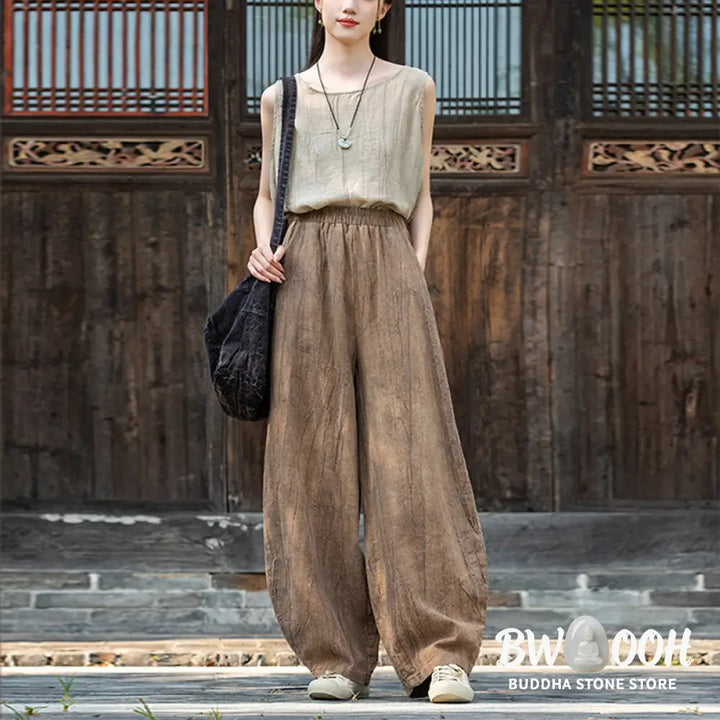 BWOOOH printed harem pants - Ramie Cotton Linen Pants Tie-dye Design 