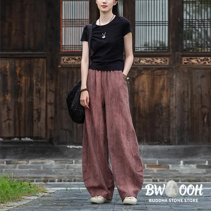 BWOOOH printed harem pants - Ramie Cotton Linen Pants Tie-dye Design 