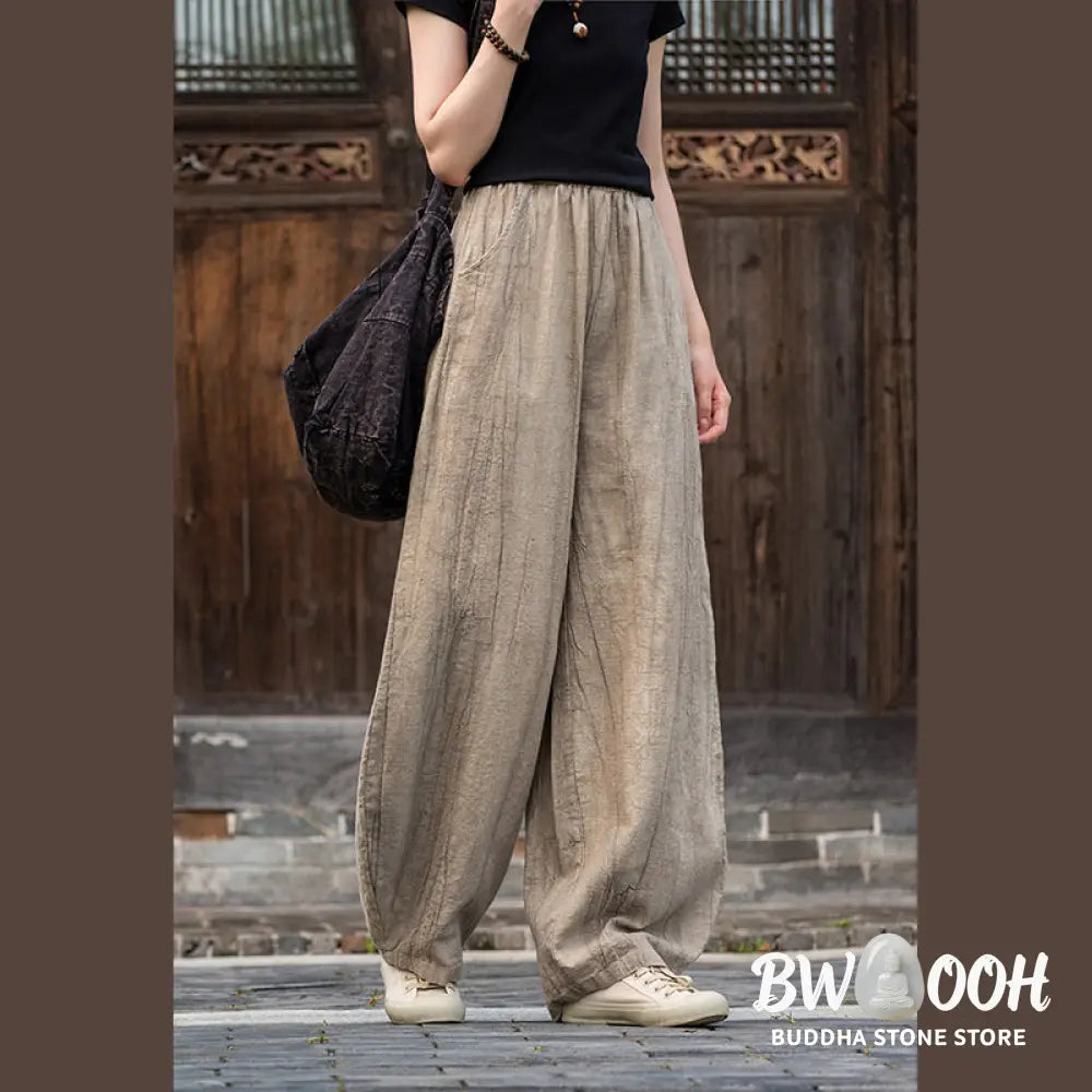 BWOOOH printed harem pants - Ramie Cotton Linen Pants Tie-dye Design 