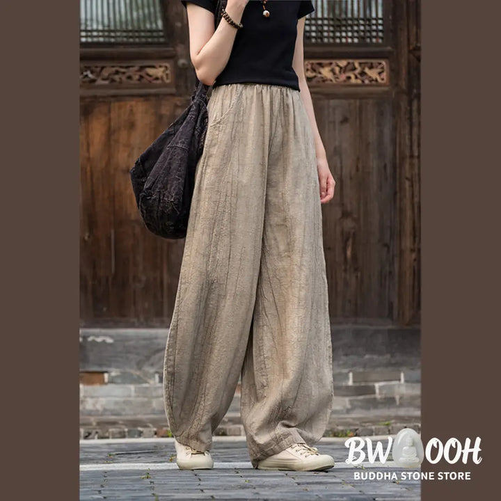 BWOOOH printed harem pants - Ramie Cotton Linen Pants Tie-dye Design 