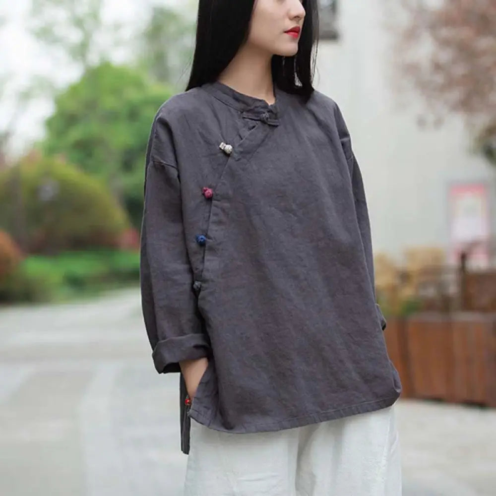 BWOOOH Ramie Linen Blouse Women Shirt Top Chinese Hanfu S