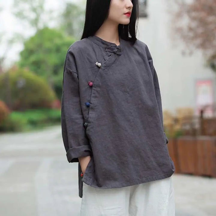 BWOOOH Ramie Linen Blouse Women Shirt Top Chinese Hanfu S