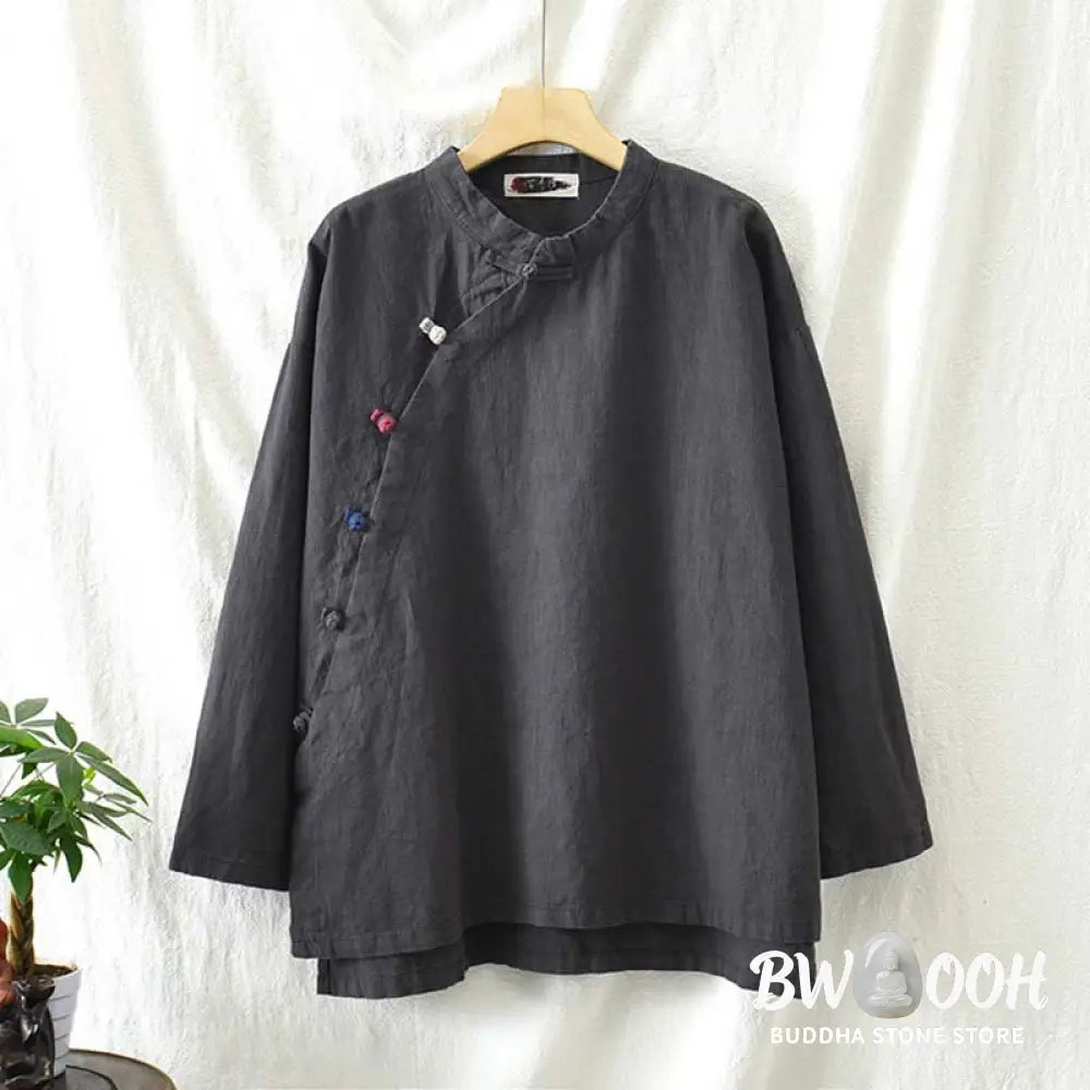 Buddha Stones Ramie Linen Blouse Women Shirt Top Chinese Hanfu Style Clothing - Long Sleeve Shirt