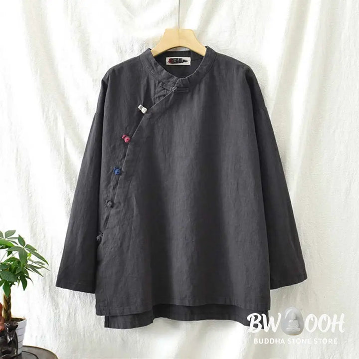 Buddha Stones Ramie Linen Blouse Women Shirt Top Chinese Hanfu Style Clothing - Long Sleeve Shirt