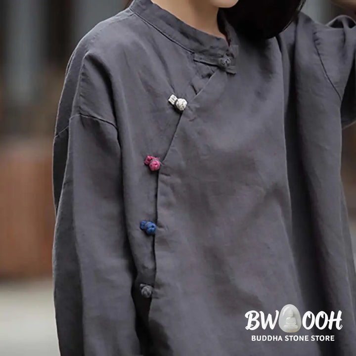 Buddha Stones Ramie Linen Blouse Women Shirt Top Chinese Hanfu Style Clothing - Long Sleeve Shirt