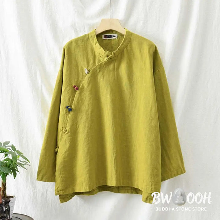 Buddha Stones Ramie Linen Blouse Women Shirt Top Chinese Hanfu Style Clothing - Long Sleeve Shirt