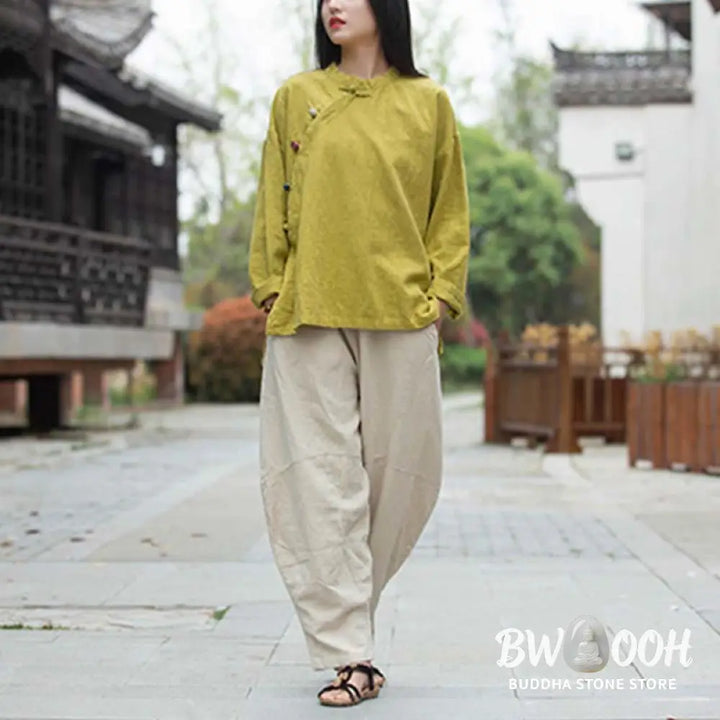 Buddha Stones Ramie Linen Blouse Women Shirt Top Chinese Hanfu Style Clothing - Long Sleeve Shirt
