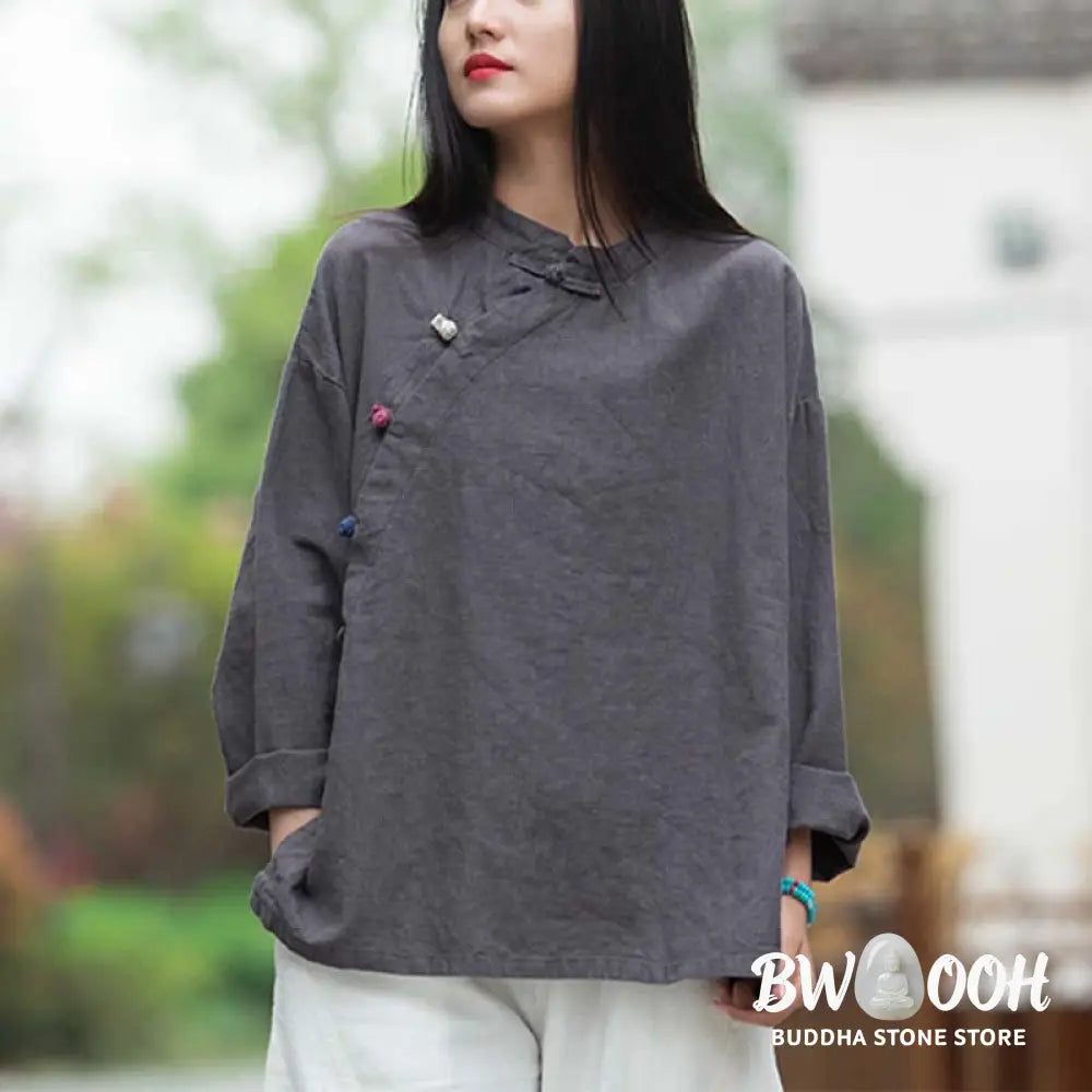 Buddha Stones Ramie Linen Blouse Women Shirt Top Chinese Hanfu Style Clothing - Long Sleeve Shirt