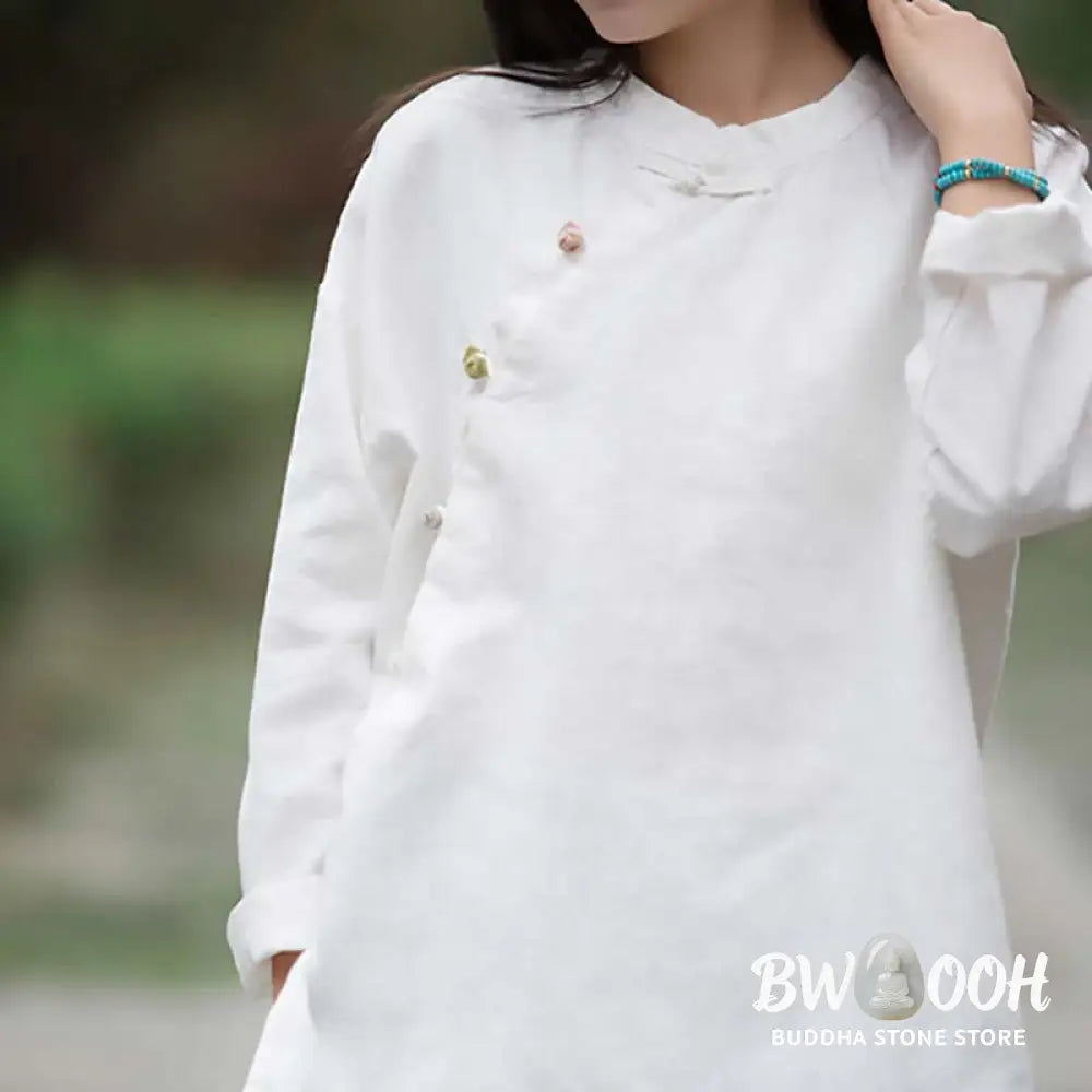 Buddha Stones Ramie Linen Blouse Women Shirt Top Chinese Hanfu Style Clothing - Long Sleeve Shirt