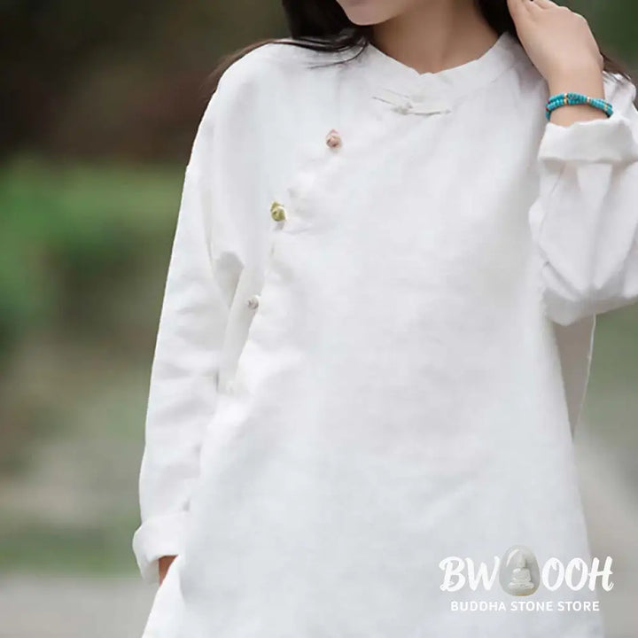 Buddha Stones Ramie Linen Blouse Women Shirt Top Chinese Hanfu Style Clothing - Long Sleeve Shirt
