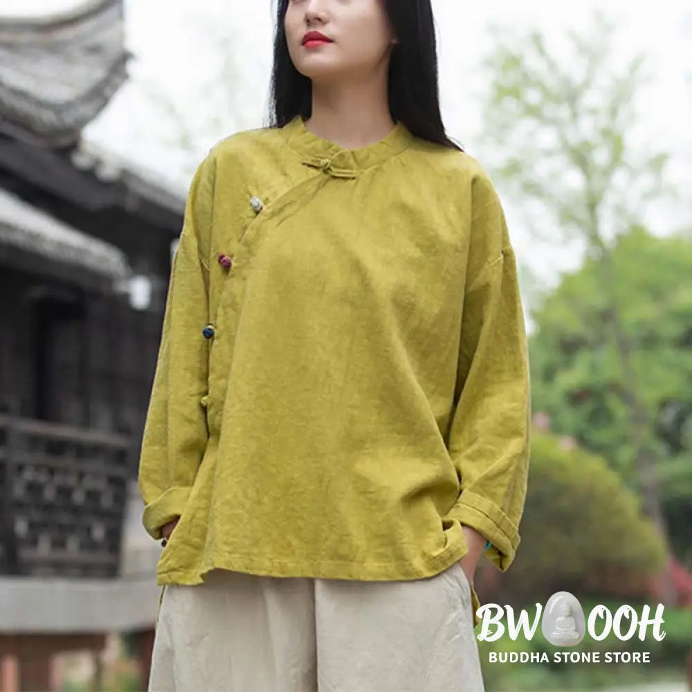 Buddha Stones Ramie Linen Blouse Women Shirt Top Chinese Hanfu Style Clothing - Long Sleeve Shirt