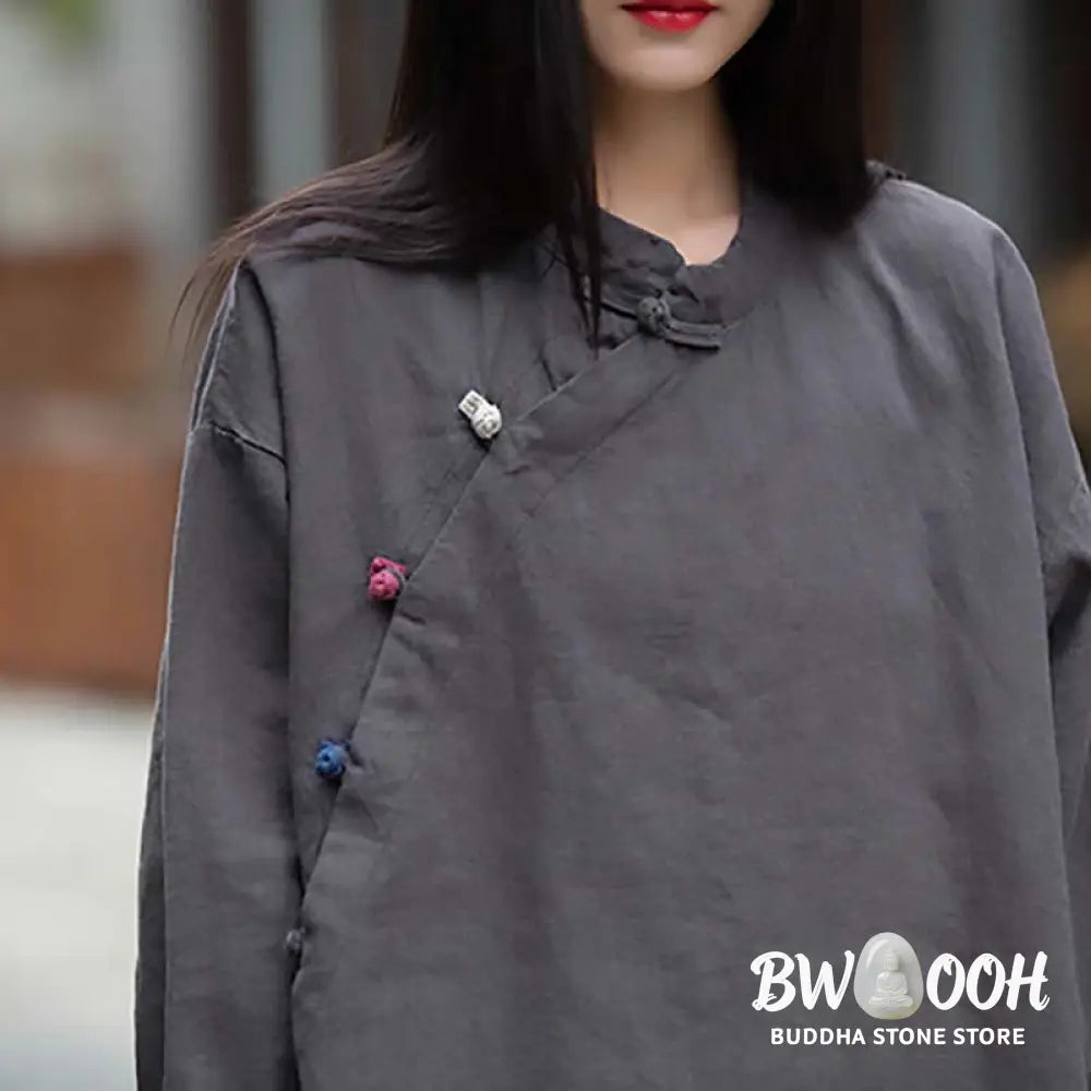Buddha Stones Ramie Linen Blouse Women Shirt Top Chinese Hanfu Style Clothing - Long Sleeve Shirt