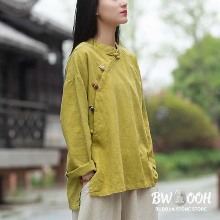 Buddha Stones Ramie Linen Blouse Women Shirt Top Chinese Hanfu Style Clothing - Long Sleeve Shirt